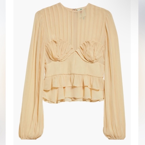 FARM Rio Tan Cream Pleated Peplum Blouse - Picture 4 of 8